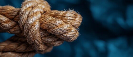 Wall Mural -  A tight shot of a rope, appearing knotted with a central knot