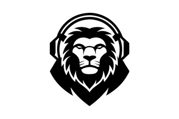 Poster - Lion with headphone logo icon design silhouette vector illustration