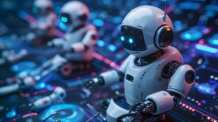Poster - Interactions between multiple AI chatbots in a customer service scenario AI generated illustration