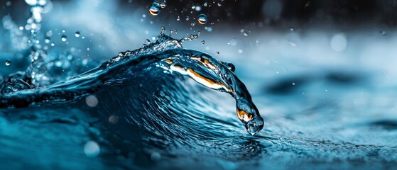 Sticker -  A close-up of a wave in the ocean with water droplets at its crest and base