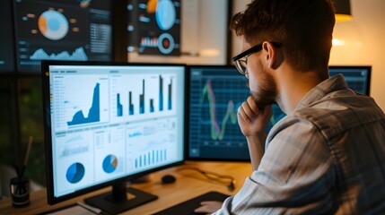 Poster - Juxtaposition of an analyst with their tools - computer dashboard used for efficient data analysis AI generated illustration