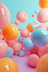 Wall Mural - Lighthearted 3D abstract scene with bouncing balloons AI generated illustration