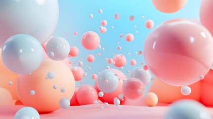 Poster - Lighthearted 3D abstract scene with bouncing balloons AI generated illustration
