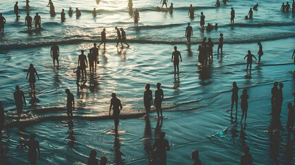 Standing in Sea: People standing in the sea.