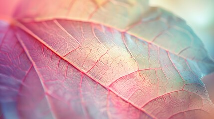 Wall Mural - Macro image capturing the delicate veins of a leaf all in pastel colors AI generated illustration