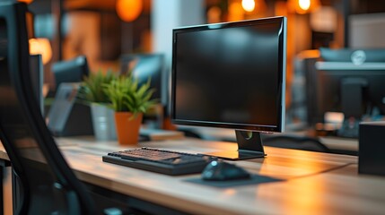 Poster - Macro shot of a high-tech workspace in a modern business center AI generated illustration