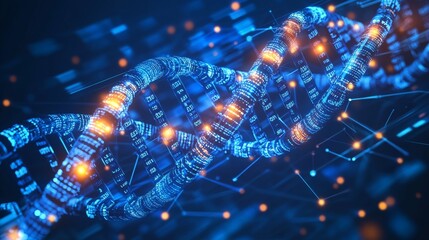 Poster - Digital DNA Helix, 3D illustration of a genetic code, abstract futuristic background.
