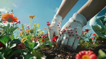 Poster - The hands planting flowers.