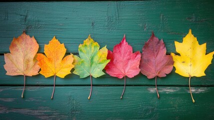 Wall Mural - The background image that is green, the colors of the autumn leaves are perfect, suitable for seasonal use , ai