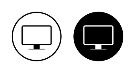 Poster - Computer pc icon in on black circle. Monitor desktop sign symbol