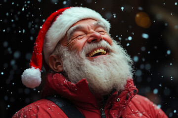 Poster - A man in a red jacket and a white beard smiles at the camera