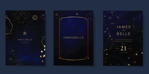 Wall Mural - luxury invitation card design vector set. elegant wedding card with little star moon sun and space d