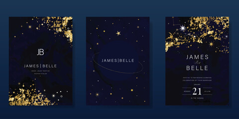 Wall Mural - luxury invitation card design vector set. elegant wedding card with little star moon sun and space d