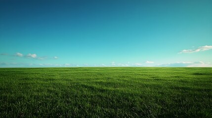 Wall Mural - Scenic Panoramic View of Lush Green Meadow Under Bright Blue Sky