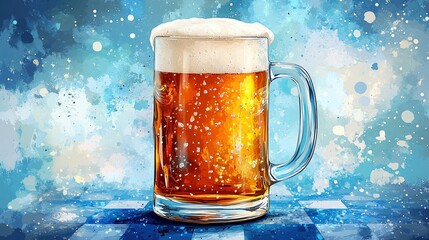 Illustrated Beer Mug on Artistic Blue Background