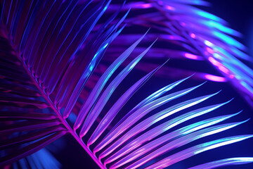 Poster - Tropical palm leaves showing vibrant purple and blue neon colors