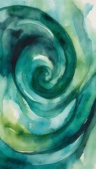 Wall Mural - Abstract watercolor with swirling teal and green tones, featuring deep shadows and highlights for added depth