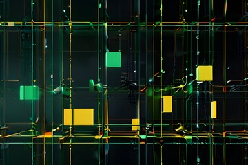 Sticker - Futuristic, High Tech, green and yellow background, with network lines conveying a connectivity concept. 3D render Generative AI