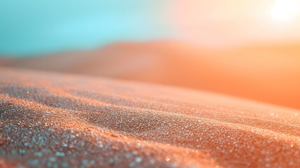 Poster - Macro shot of sand grains symbolizing a burgeoning desert with a pastel sky AI generated illustration