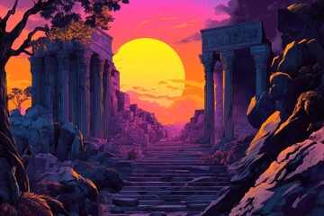 Wall Mural - Ruins of an Ancient Temple with Sunset Sky