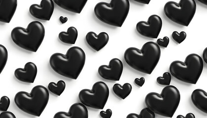 Wall Mural - Black hearts seamless pattern isolated with white highlights, png