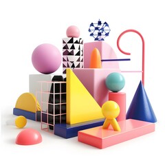 Poster - 3d style Memphis isolated shapes AI generated illustration