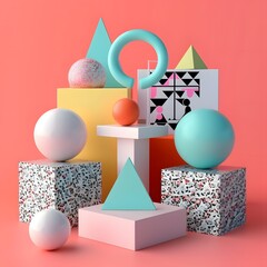 Poster - 3d style Memphis isolated shapes AI generated illustration