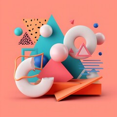 Poster - 3d style Memphis isolated shapes AI generated illustration