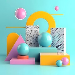 Poster - 3d style Memphis isolated shapes AI generated illustration