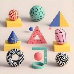 Poster - 3d style Memphis isolated shapes AI generated illustration