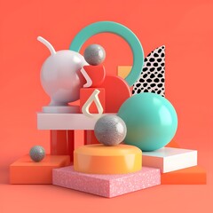 Poster - 3d style Memphis isolated shapes AI generated illustration