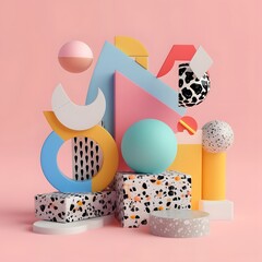 Poster - 3d style Memphis isolated shapes AI generated illustration