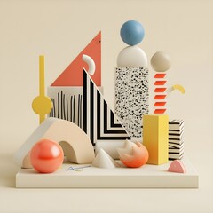 Poster - 3d style Memphis isolated shapes AI generated illustration