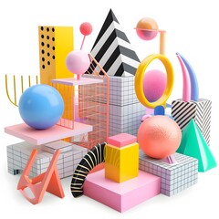 Poster - 3d style Memphis isolated shapes AI generated illustration