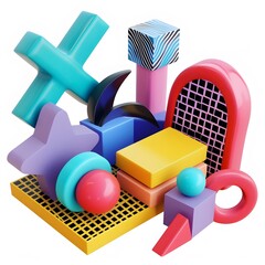 Poster - 3d style Memphis isolated shapes AI generated illustration