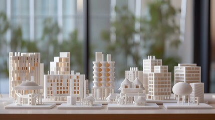 Sticker - Minimalist 3D printed buildings rising from a flat plane AI generated illustration