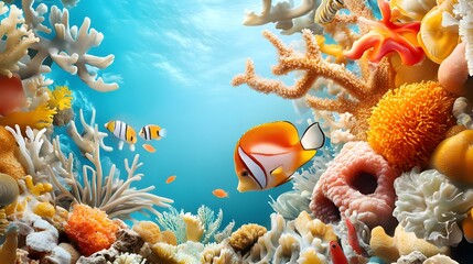 Wall Mural - Colorful Coral Reef with Fish.