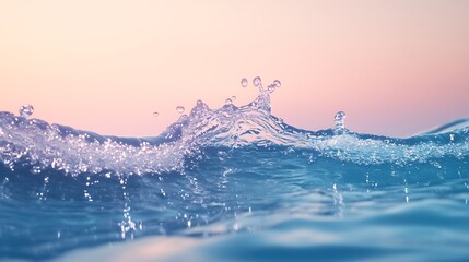 Wall Mural - Smooth water wave cresting with bubbles rising gently below the surface against a calm light gradient backdrop, evoking a sense of cleanliness