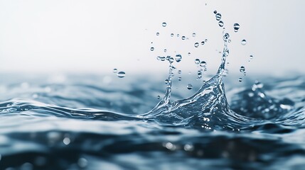 Wall Mural - Water wave with a splash effect at the top, sending bubbles floating upwards in a calm and minimalist scene against a light background