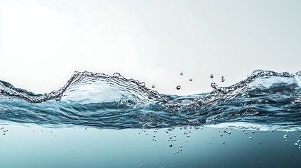 Wall Mural - Calm and refreshing scene of water forming a wave, with bubbles rising from below the surface against a serene light background