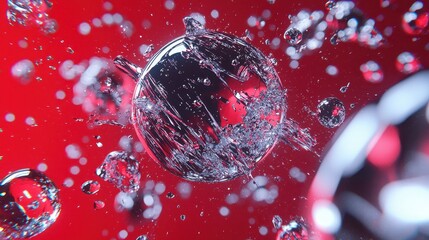 Poster - Abstract Water Droplets Splashing on Red Background