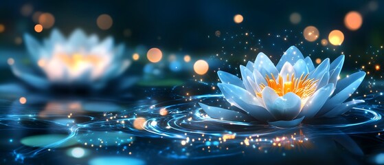 Wall Mural - Glowing Water Lily with Magical Lights.