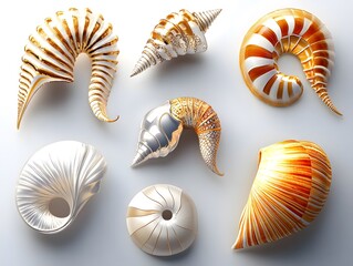 Wall Mural - Golden and White Seashells Collection.