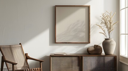 Wall Mural - Minimalist film poster design within an elegant wooden frame  AI generated illustration