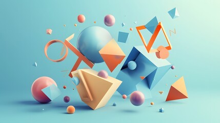 Poster - Minimalistic geometric shapes interacting in a 3D style  illustration   --style rawAI generated illustration