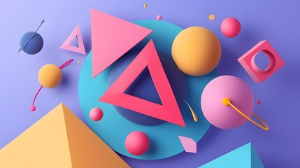 Fototapete - Minimalistic geometric shapes interacting in a 3D style  illustration  AI generated illustration