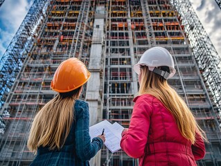 Wall Mural - Female Engineers Collaborating on Design Challenges at Construction Site