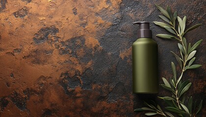 Canvas Print - Olive Green Body Lotion Mockup on Dark Brown Stone Skincare Mockup