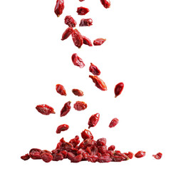 Falling Dried Goji Berry isolate on transparency background