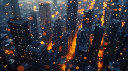 Minimalistic representation of a chaotic city at midnight - macro and cinematic   AI generated illustration